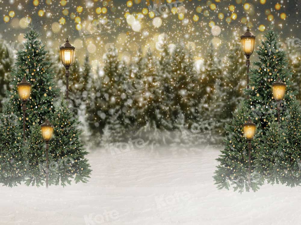 Kate Christmas Snow Forest Lights Backdrop for Photography