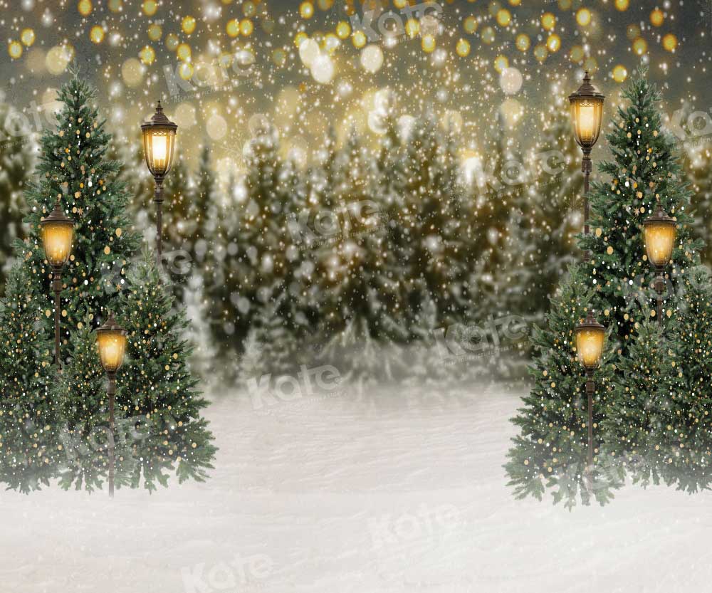 Kate Christmas Snow Forest Lights Fleece Backdrop for Photography - Kate Backdrop AU