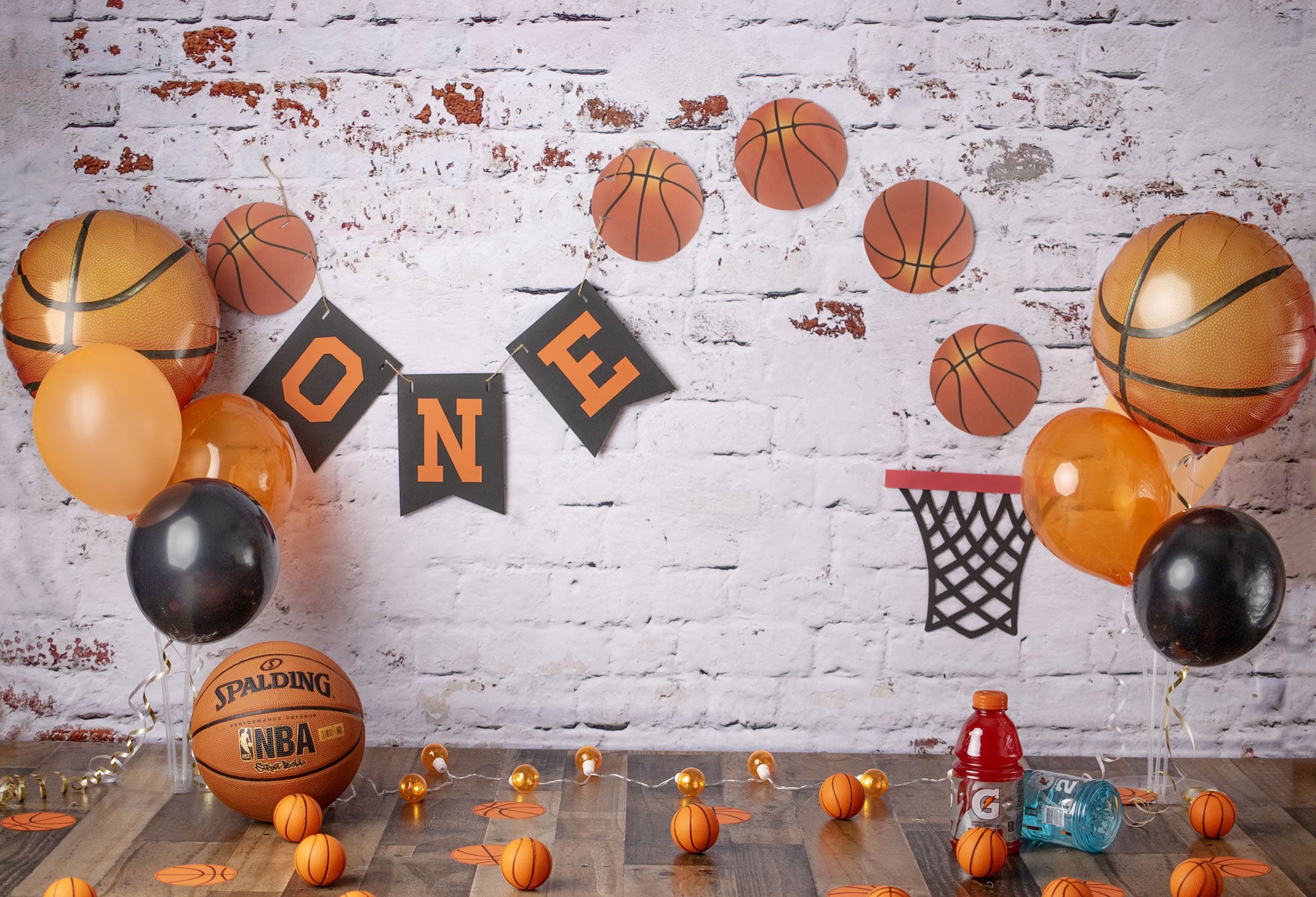 Kate 1st Birthday Basketball Backdrop for Photography Designed By Erin Larkins - Kate Backdrop AU