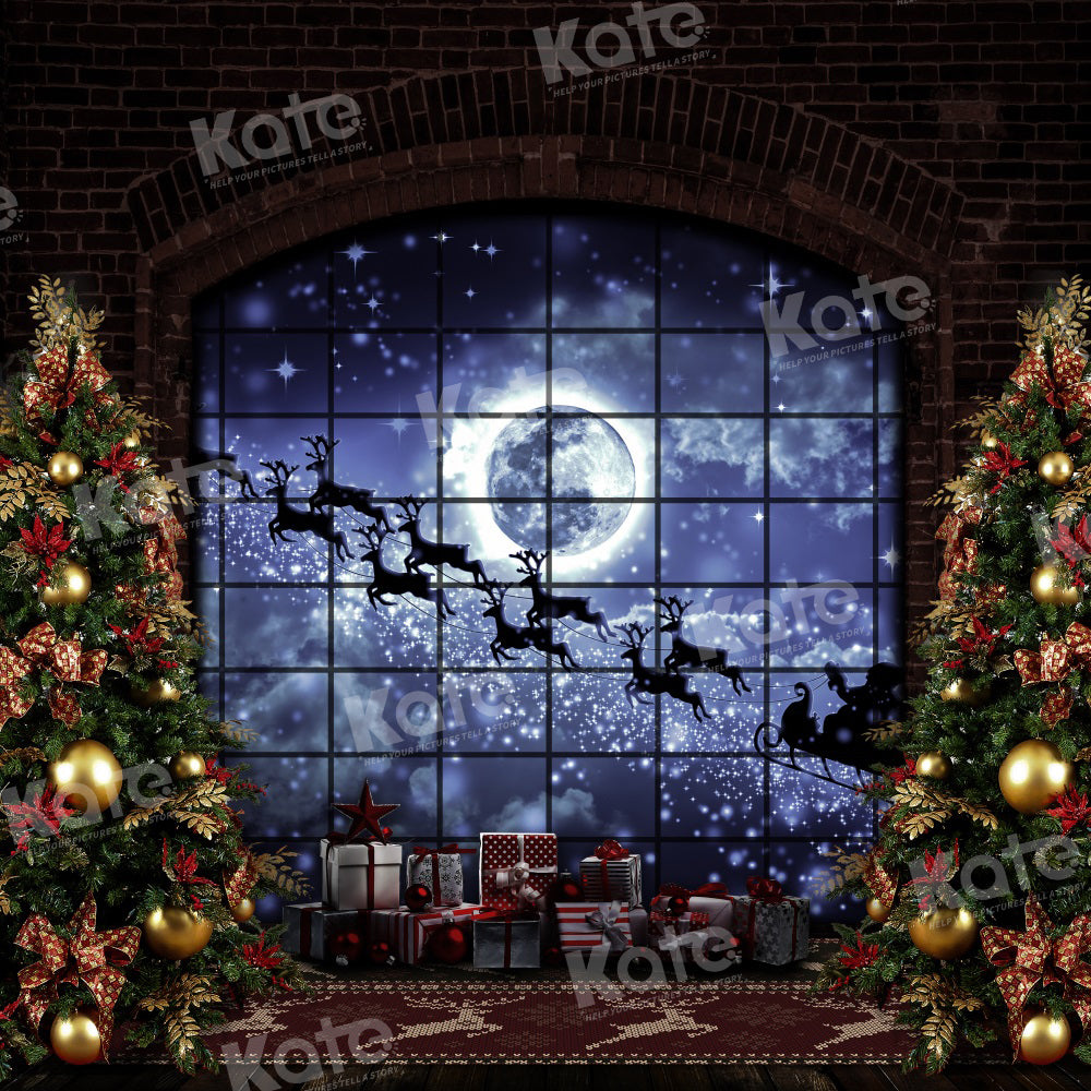 Kate Christmas Windows Sleigh Backdrop Elk for Photography - Kate Backdrop AU