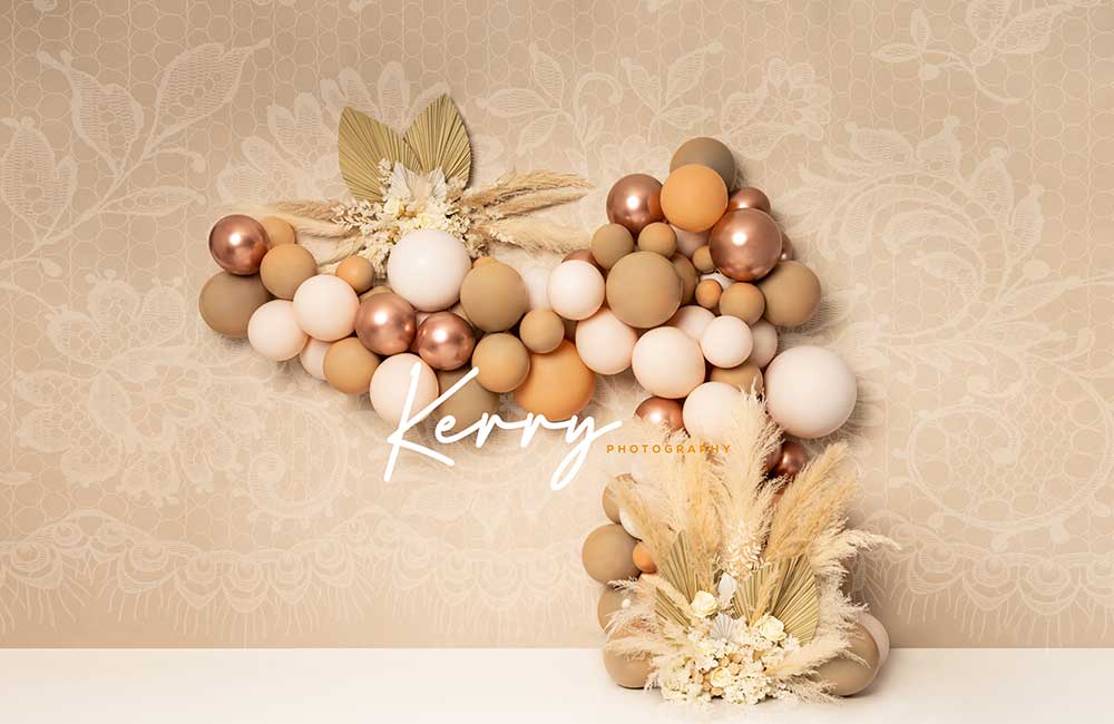 Kate Floral Boho Cream Balloon Lace Pampas Backdrop for Photography Designed by Kerry Anderson - Kate Backdrop AU