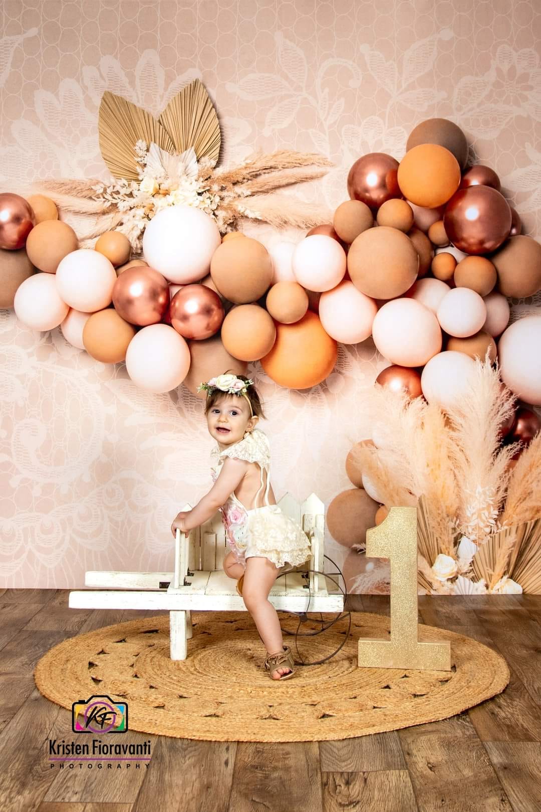 Kate Floral Boho Cream Balloon Lace Pampas Backdrop for Photography Designed by Kerry Anderson - Kate Backdrop AU