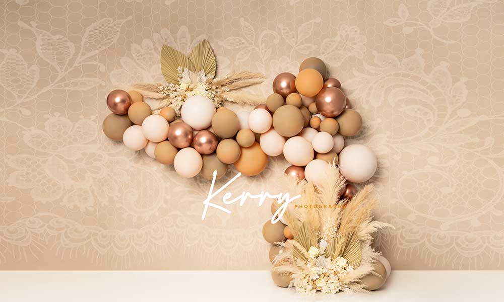Kate Floral Boho Cream Balloon Lace Pampas Backdrop for Photography Designed by Kerry Anderson - Kate Backdrop AU