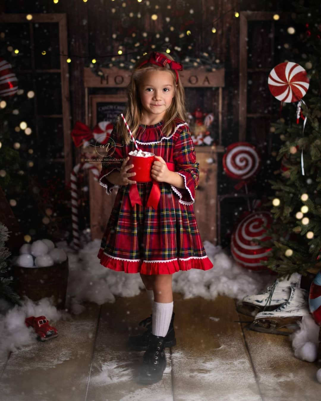 Kate Christmas Tree Backdrop Winter Hot Cocoa Designed by Emetselch - Kate Backdrop AU