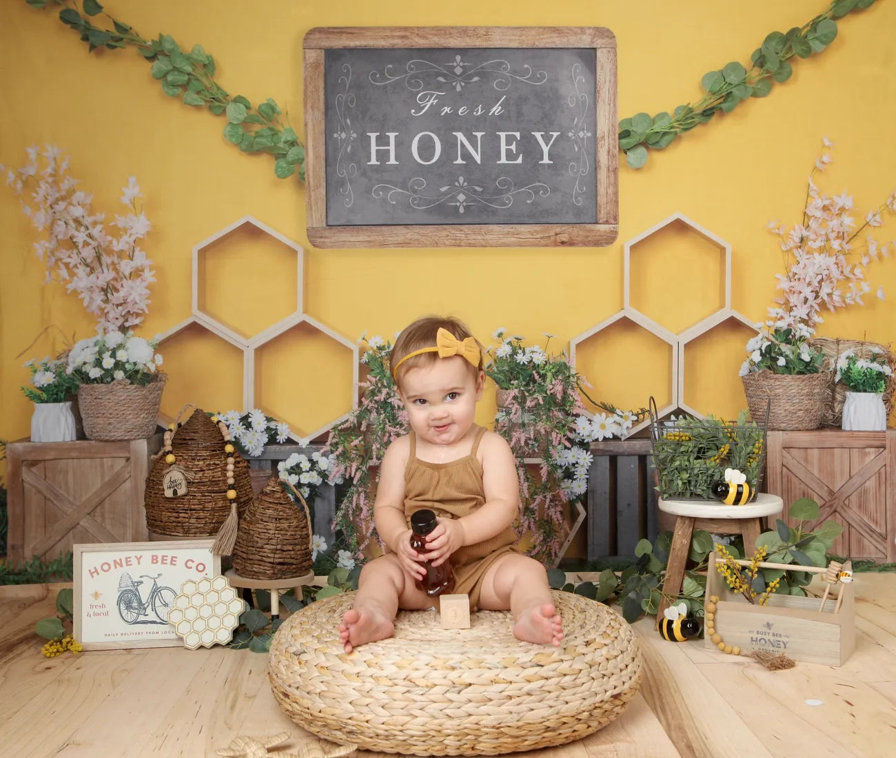 Kate Honeycomb Backdrop Yellow Summer Fresh Honey Designed by Emetselch - Kate Backdrop AU