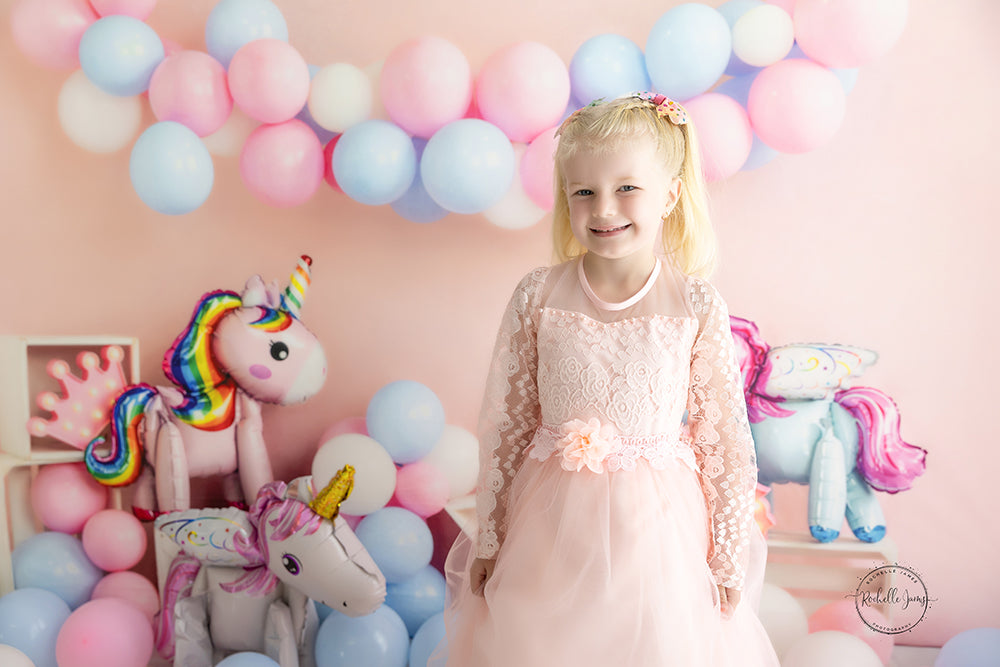 Kate Unicorn Pink Birthday Backdrop Balloons Designed by Emetselch - Kate Backdrop AU