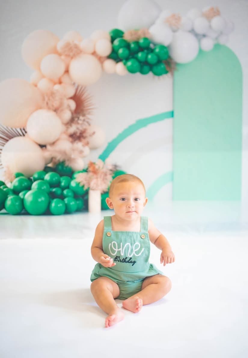 Kate Boho Balloons Backdrop Green Cake Smash Designed by Uta Mueller Photography - Kate Backdrop AU