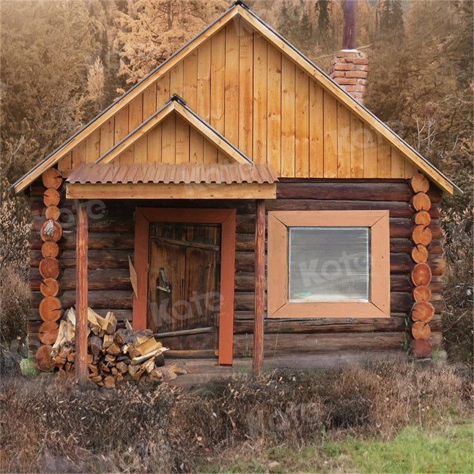 Kate Outdoor Cabin Backdrop Wood Autumn for Photography - Kate Backdrop AU