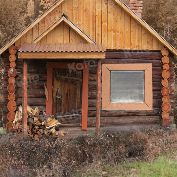 Kate Outdoor Cabin Backdrop Wood Autumn for Photography - Kate Backdrop AU