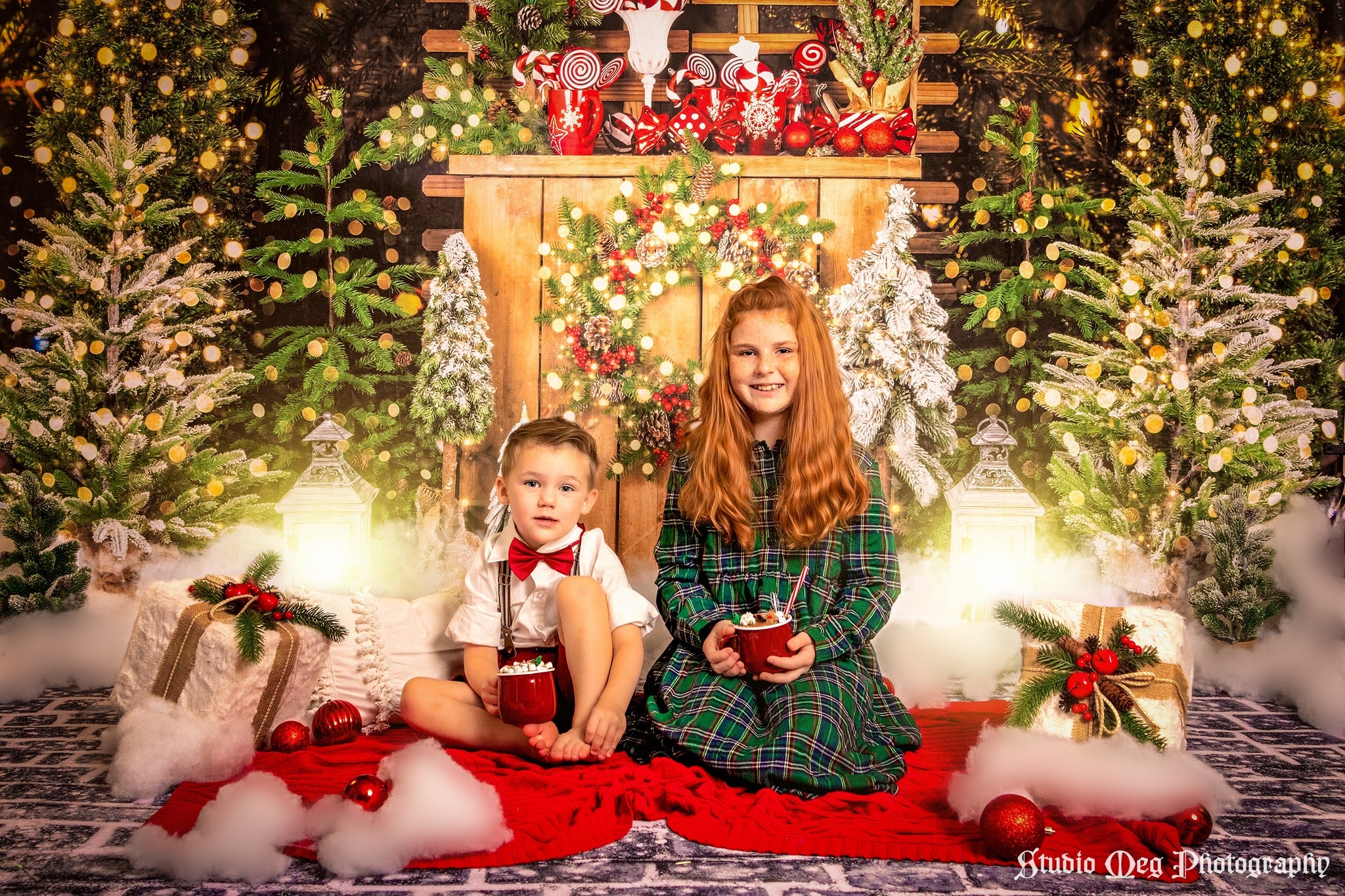 Kate Christmas Eve Backdrop Park Snow Hot Cocoa Designed by Emetselch - Kate Backdrop AU