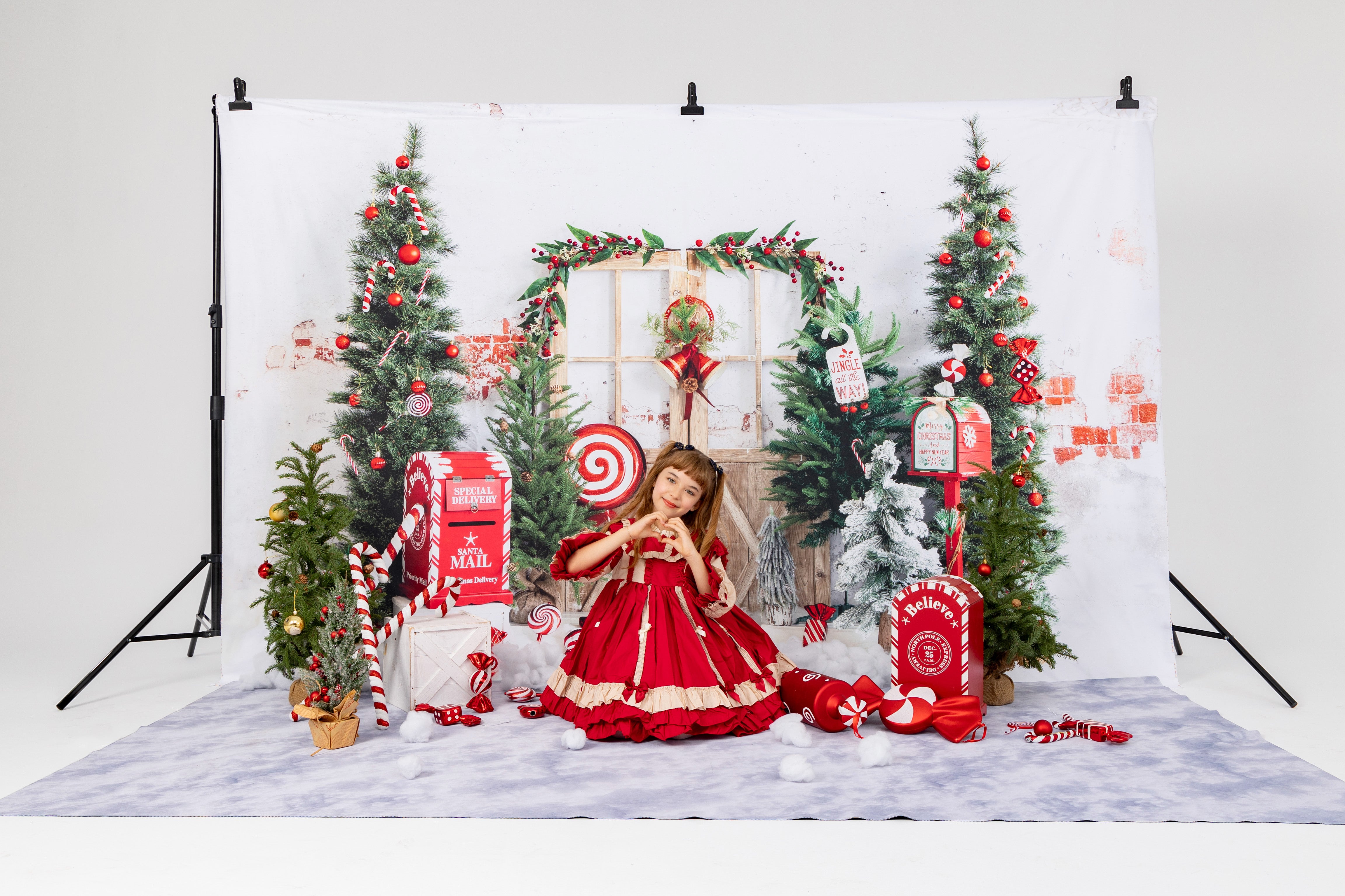 Kate Winter Christmas Tree Backdrop Snow Mailbox Designed by Emetselch - Kate Backdrop AU