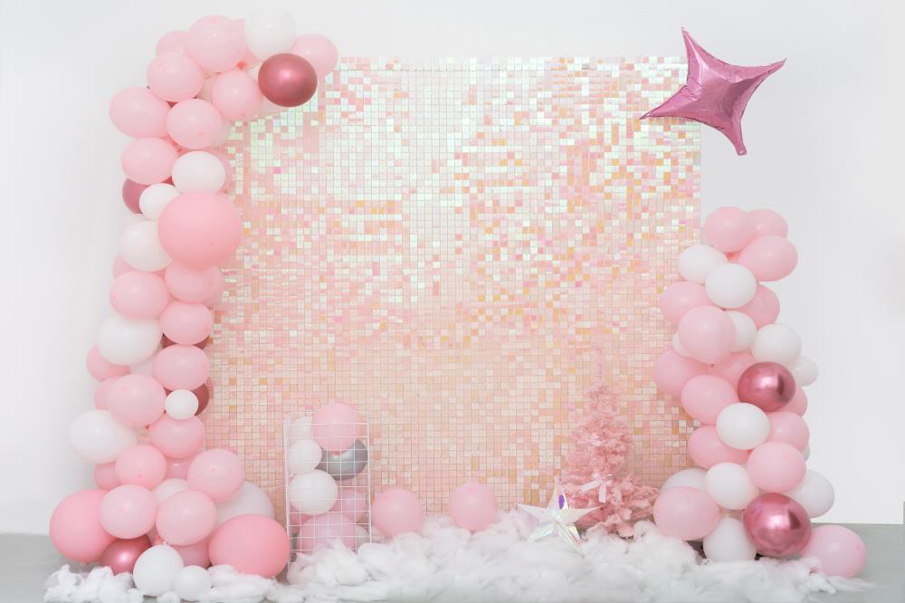 Kate Pink Sequin Wall Backdrop Party Cake Smash Designed by Emetselch(print, non-sequin props) - Kate Backdrop AU