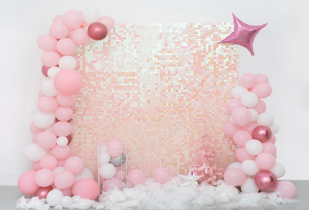 Kate Pink Sequin Wall Backdrop Party Cake Smash Designed by Emetselch(print, non-sequin props) - Kate Backdrop AU