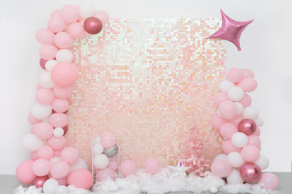 Kate Pink Sequin Wall Backdrop Party Cake Smash Designed by Emetselch(print, non-sequin props) - Kate Backdrop AU