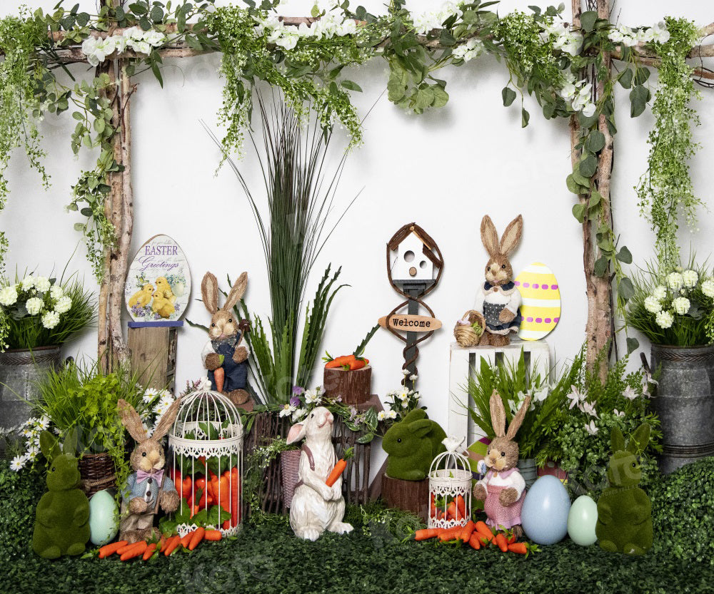LONSALE Kate Easter Bunny Backdrop Spring Green Plants for Photography - Kate Backdrop AU