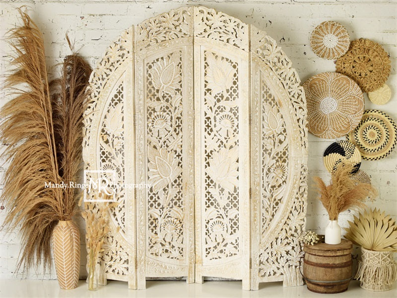 Kate Boho Screen with Pampas Grass Fleece Backdrop Designed by Mandy Ringe Photography - Kate Backdrop AU