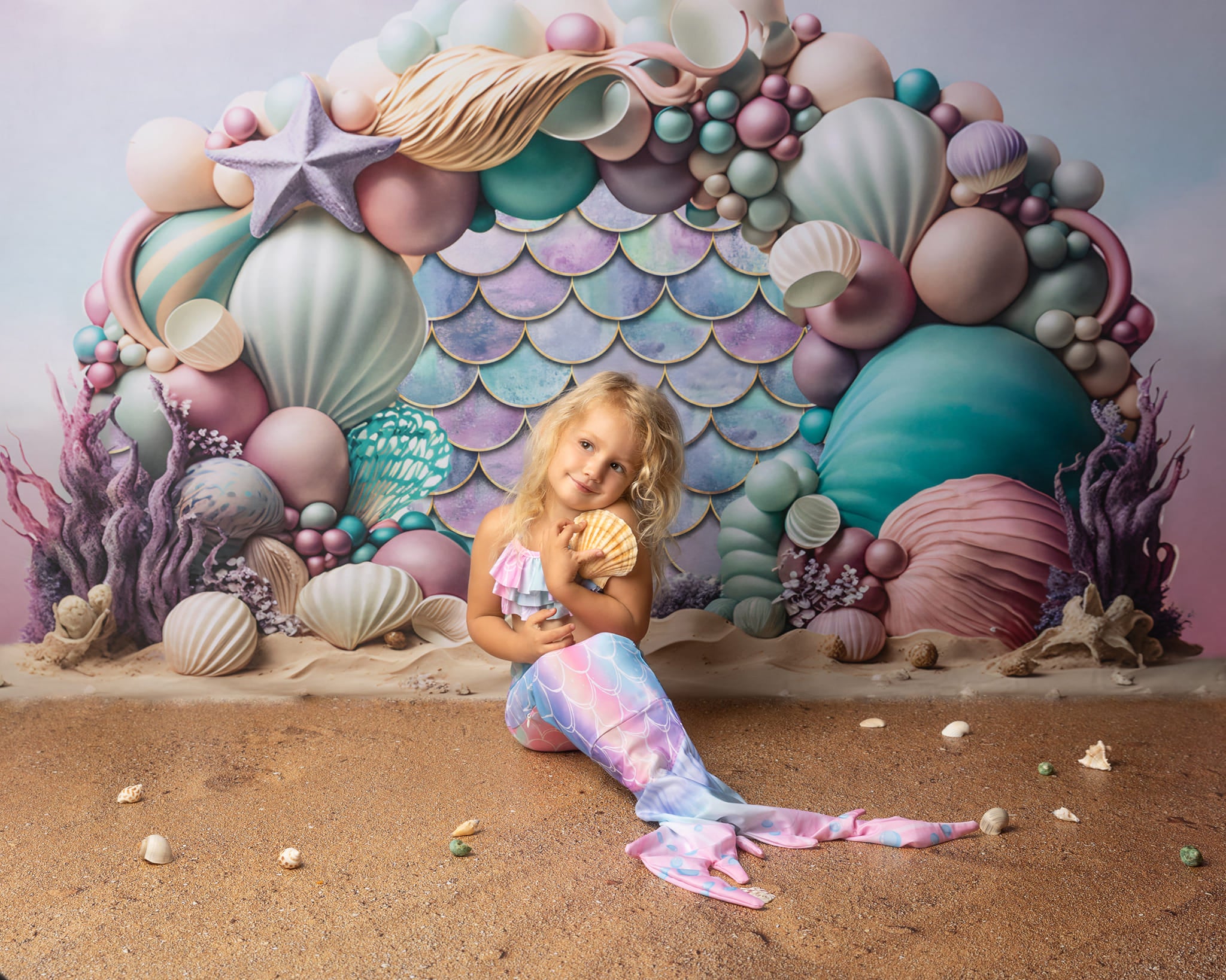 Kate Mermaid Balloons Arch Backdrop Designed by Ashley Paul - Kate Backdrop AU