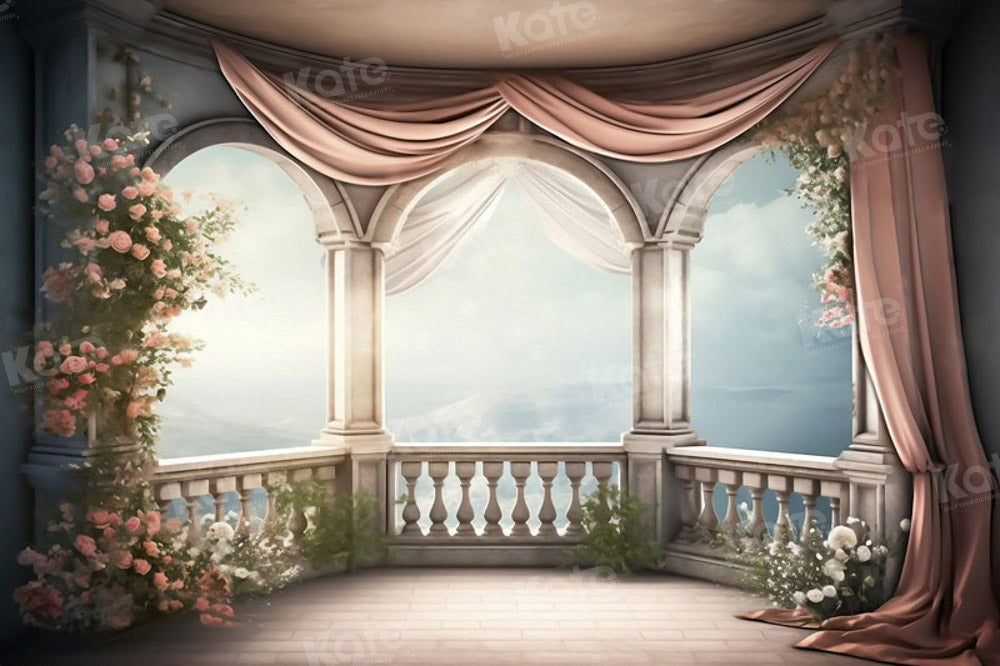 Kate Mountain Balcony Backdrop Spring Flowers Nature for Photography - Kate Backdrop AU