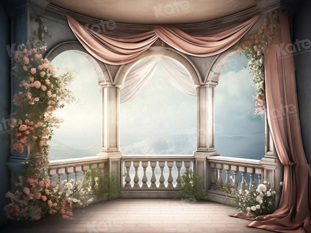 Kate Mountain Balcony Backdrop Spring Flowers Nature for Photography - Kate Backdrop AU