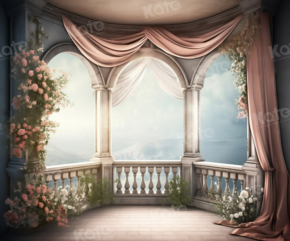 Kate Mountain Balcony Backdrop Spring Flowers Nature for Photography - Kate Backdrop AU