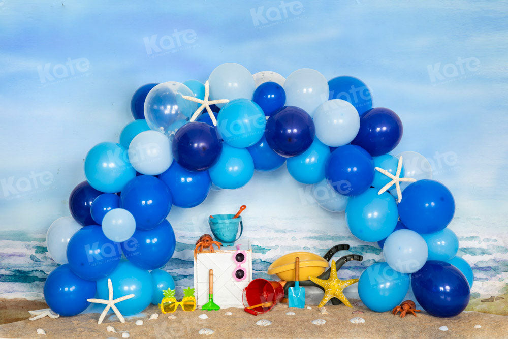 Kate Beach Balloon Backdrop Blue Wave Designed by Emetselch - Kate Backdrop AU