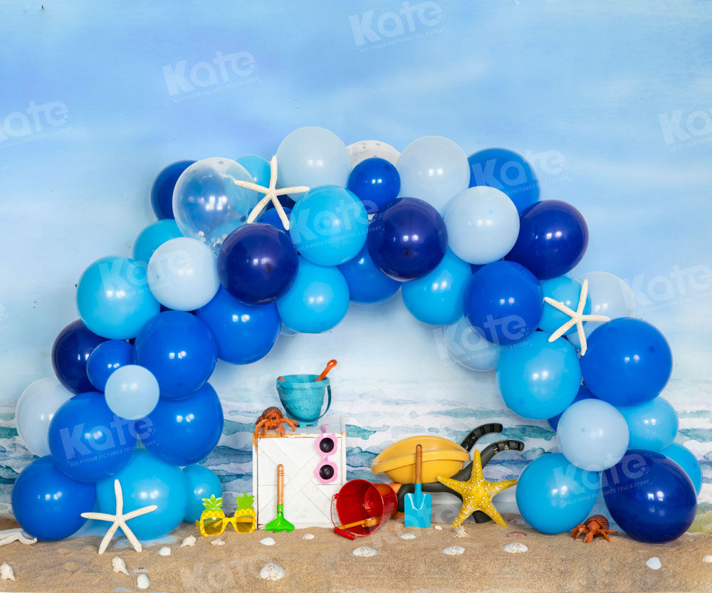 Kate Beach Balloon Backdrop Blue Wave Designed by Emetselch - Kate Backdrop AU