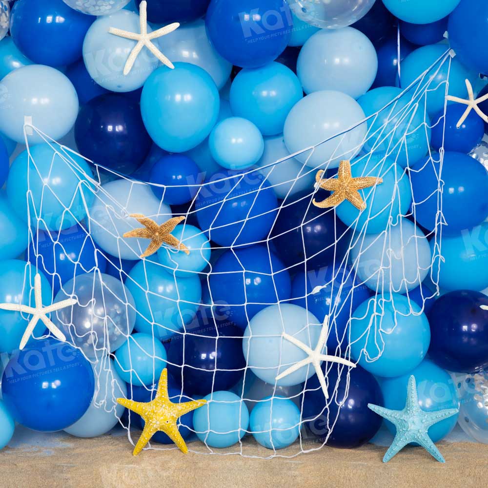 Kate Beach Blue Balloon Backdrop Fishing Net Designed by Emetselch - Kate Backdrop AU