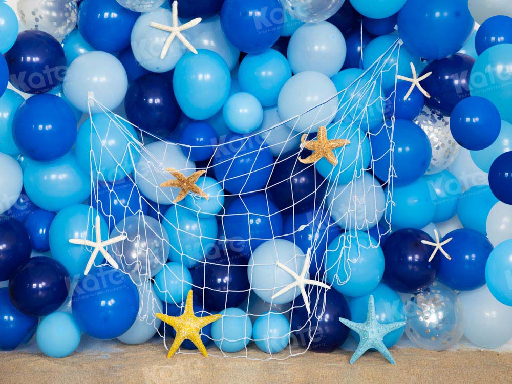 Kate Beach Blue Balloon Backdrop Fishing Net Designed by Emetselch - Kate Backdrop AU