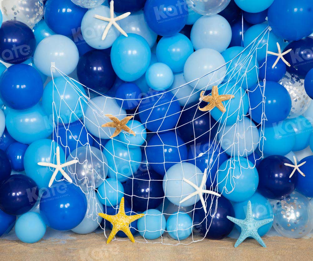 Kate Beach Blue Balloon Backdrop Fishing Net Designed by Emetselch - Kate Backdrop AU