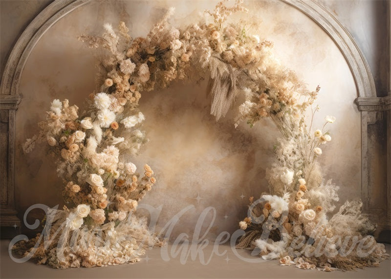 Kate Painterly Fine Art Floral Backdrop Luxury Flower Arch on Beige Wall Communion Designed by Mini MakeBelieve - Kate Backdrop AU