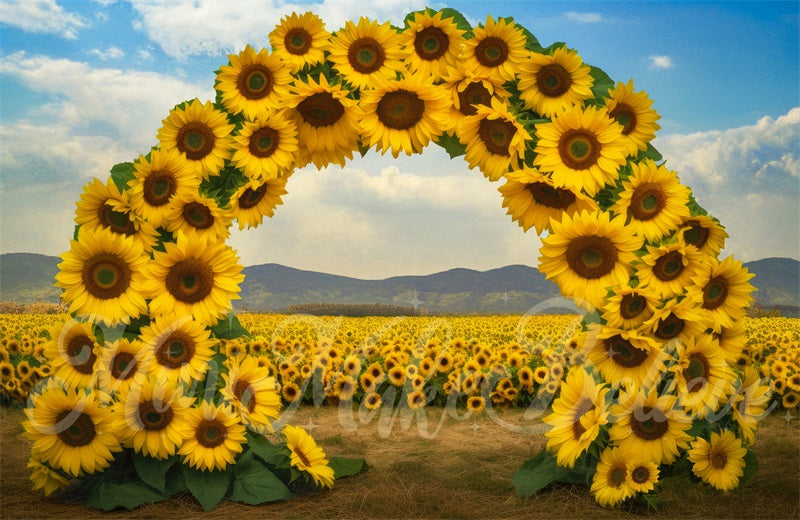 Kate Painterly Sunflower Field Arch Backdrop Designed by Mini MakeBelieve