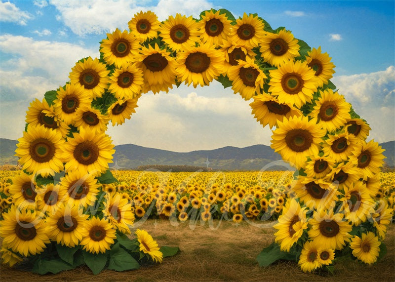 Kate Painterly Sunflower Field Arch Backdrop Designed by Mini MakeBelieve