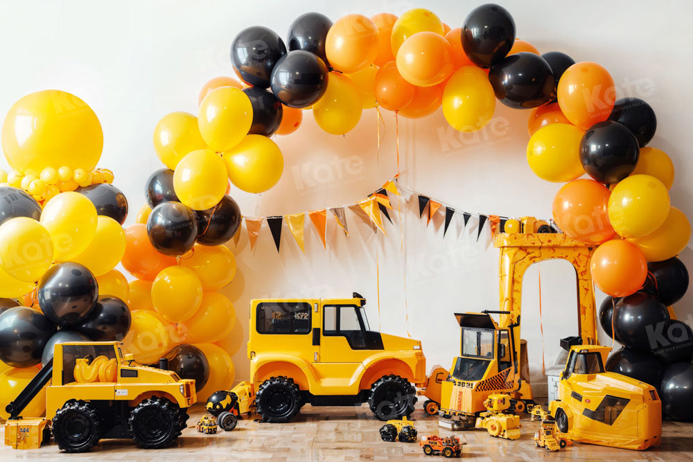 Kate Balloon Boy Birthday Backdrop Excavator Designed by Chain Photography - Kate Backdrop AU