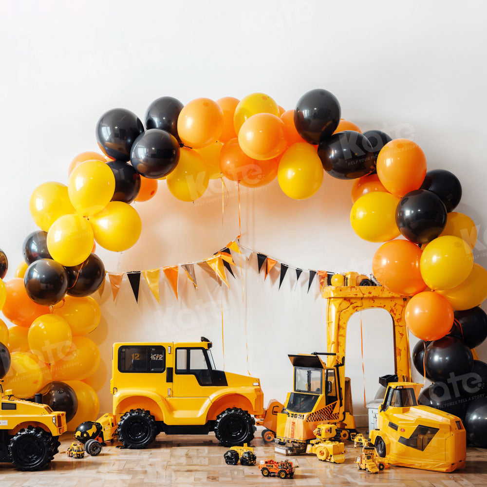 Kate Balloon Boy Birthday Backdrop Excavator Designed by Chain Photography - Kate Backdrop AU
