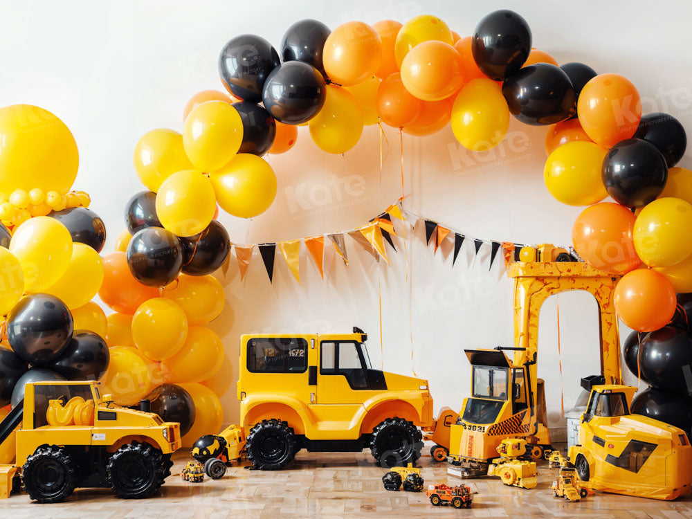 Kate Balloon Boy Birthday Backdrop Excavator Designed by Chain Photography - Kate Backdrop AU