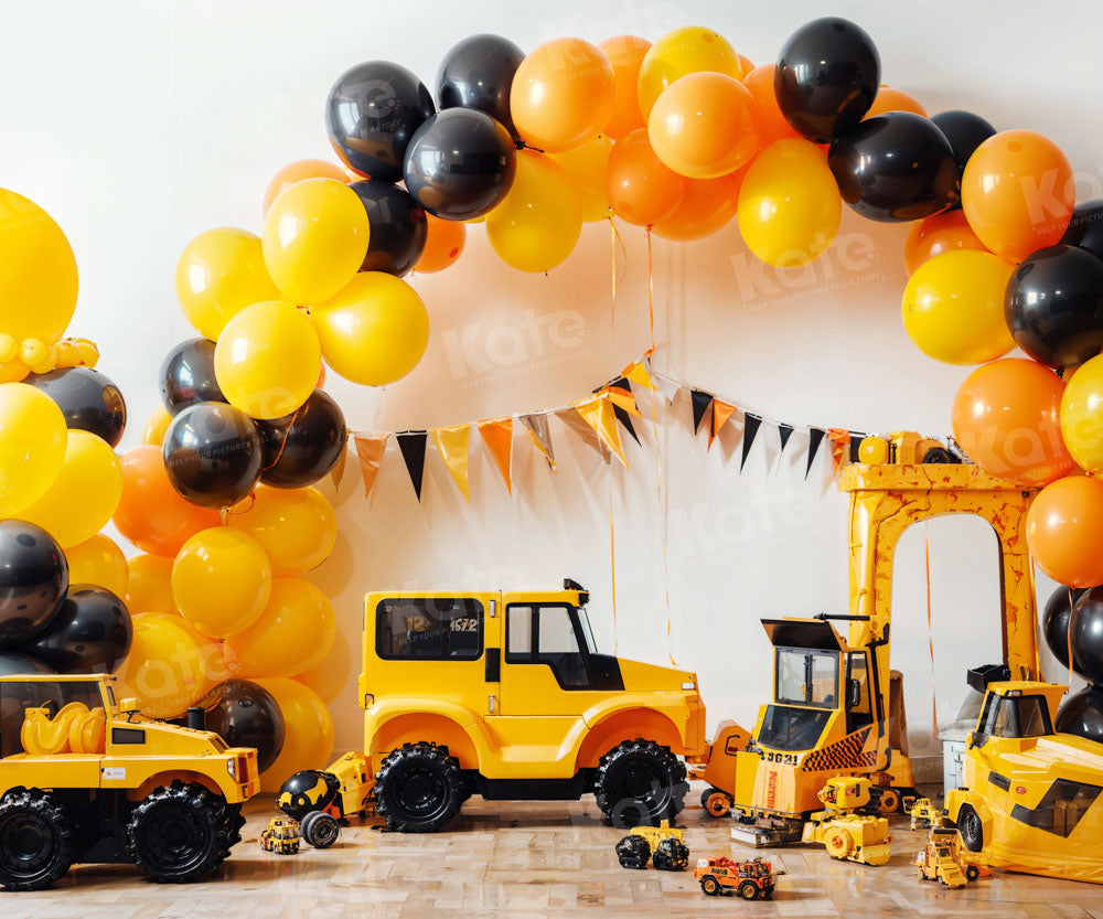 Kate Balloon Boy Birthday Backdrop Excavator Designed by Chain Photography - Kate Backdrop AU