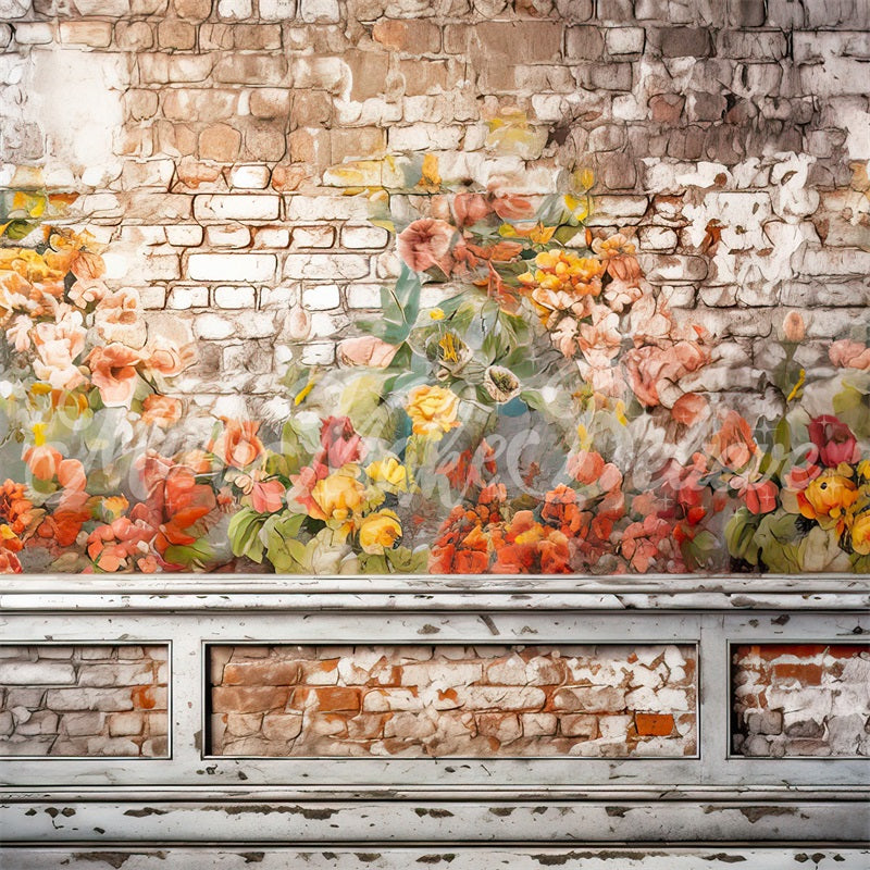 Kate Vintage Floral Brick Wall Backdrop Designed by Mini MakeBelieve - Kate Backdrop AU
