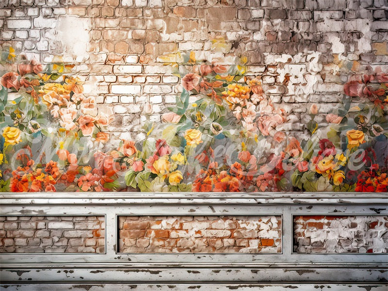Kate Vintage Floral Brick Wall Backdrop Designed by Mini MakeBelieve - Kate Backdrop AU