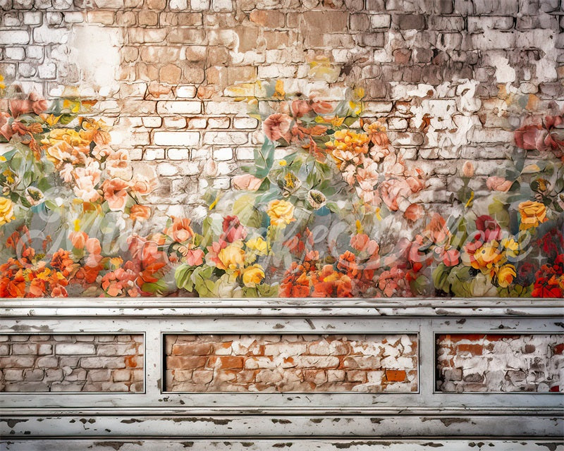 Kate Vintage Floral Brick Wall Backdrop Designed by Mini MakeBelieve - Kate Backdrop AU