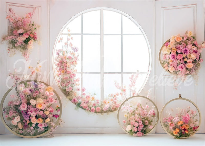 Kate Round Window Flowers Backdrop Mothers Day Designed by Mini MakeBelieve - Kate Backdrop AU