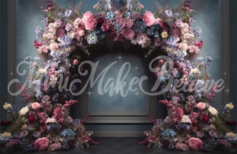 Kate Fine Art Blue Pink Purple Floral Arch Interior Backdrop Designed by Mini MakeBelieve - Kate Backdrop AU