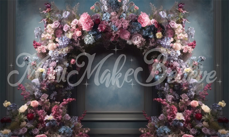 Kate Fine Art Blue Pink Purple Floral Arch Interior Backdrop Designed by Mini MakeBelieve - Kate Backdrop AU