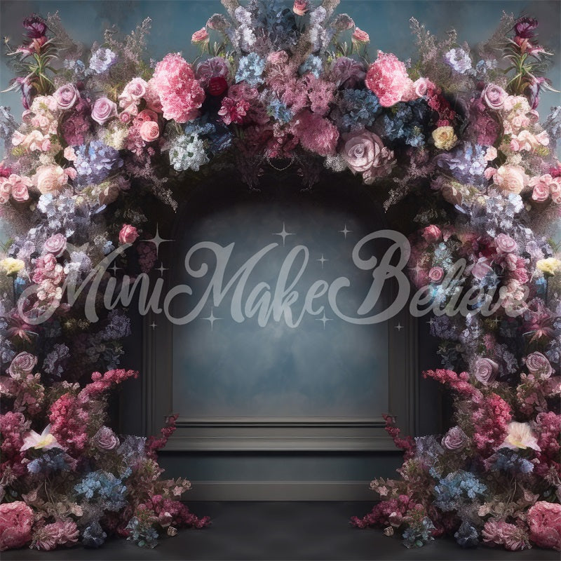 Kate Fine Art Blue Pink Purple Floral Arch Interior Backdrop Designed by Mini MakeBelieve - Kate Backdrop AU