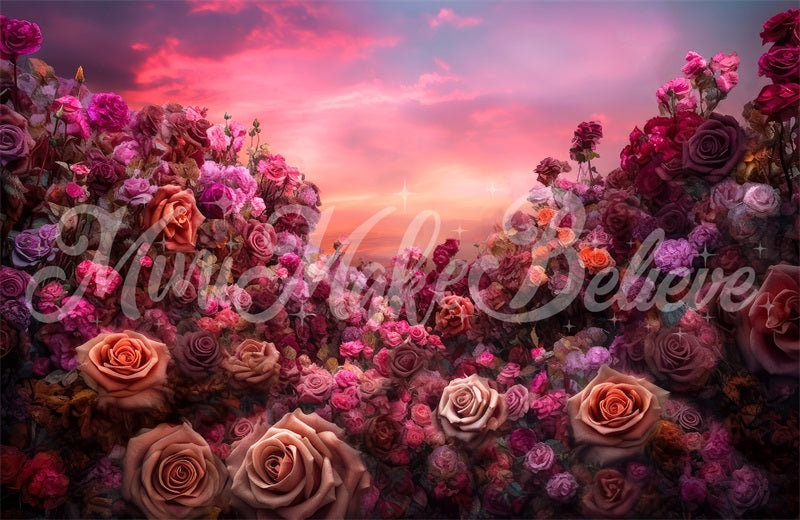 Kate Fine Art Floral Sunset Roses Backdrop Designed by Mini MakeBelieve - Kate Backdrop AU