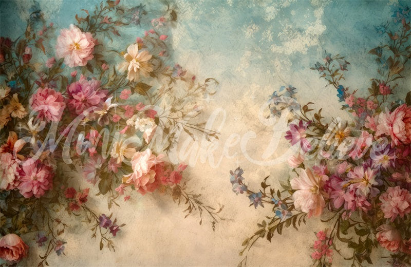 Kate Fine Art Floral Backdrop Vintage Retro Flower Painting Designed by Mini MakeBelieve - Kate Backdrop AU