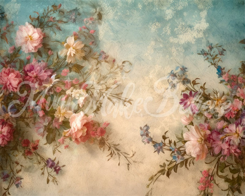 Kate Fine Art Floral Backdrop Vintage Retro Flower Painting Designed by Mini MakeBelieve - Kate Backdrop AU