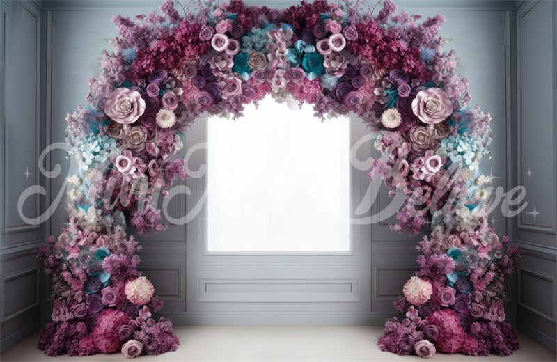 Kate Fine Art Light Interior Backdrop Pink Blue Purple Flower Arch Designed by Mini MakeBelieve - Kate Backdrop AU