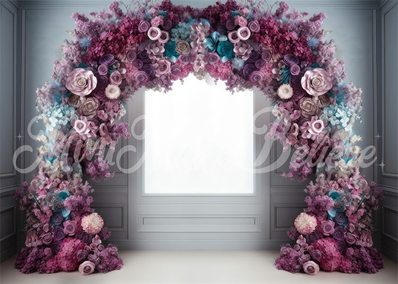 Kate Fine Art Light Interior Backdrop Pink Blue Purple Flower Arch Designed by Mini MakeBelieve - Kate Backdrop AU