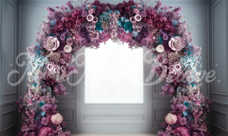 Kate Fine Art Light Interior Backdrop Pink Blue Purple Flower Arch Designed by Mini MakeBelieve - Kate Backdrop AU