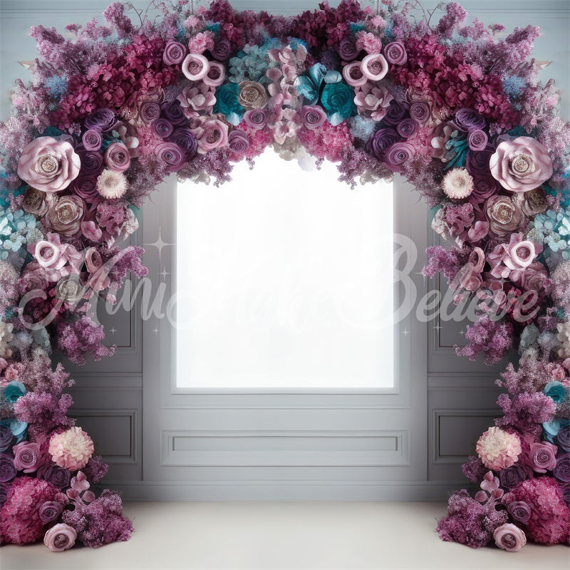 Kate Fine Art Light Interior Backdrop Pink Blue Purple Flower Arch Designed by Mini MakeBelieve - Kate Backdrop AU